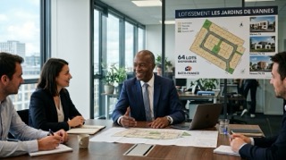 Équipe d'un constructeur national en réunion autour d'un plan de lotissement